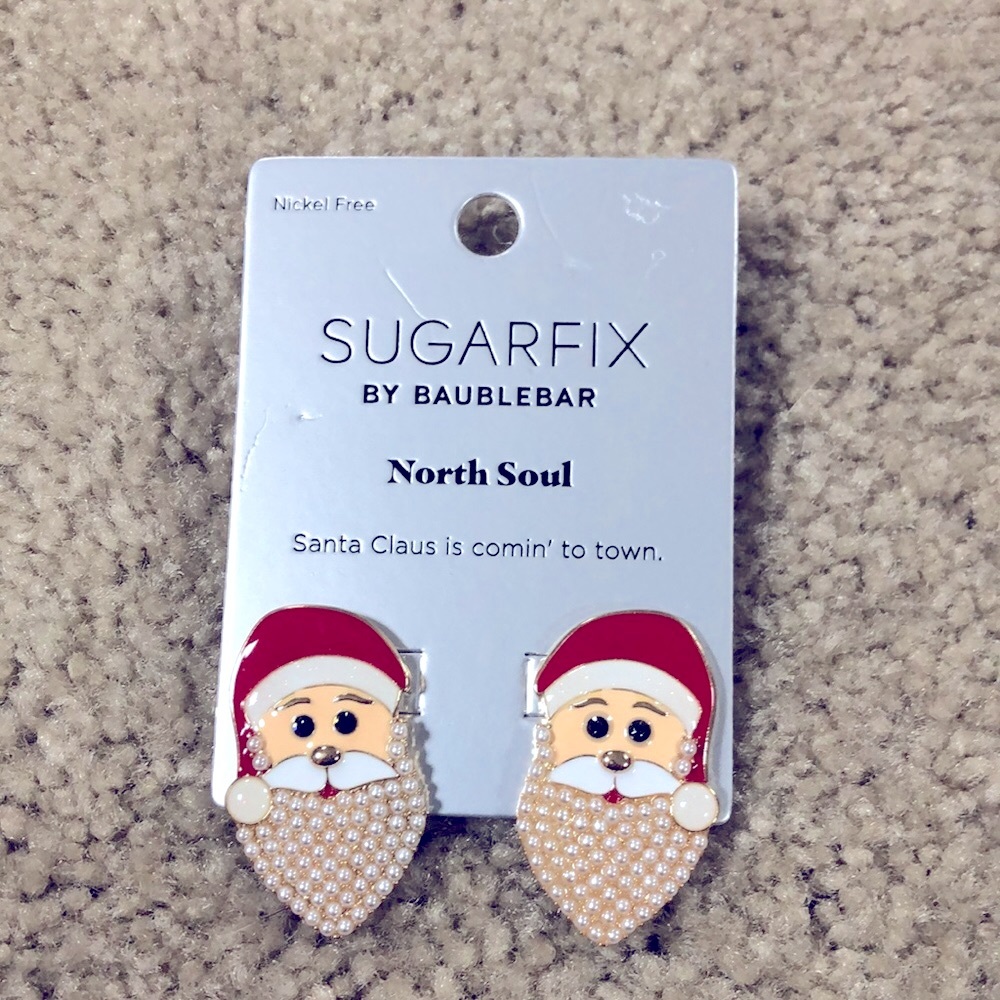 NEW BaubleBar Santa Christmas 3D pearl enamel earrings Holiday party